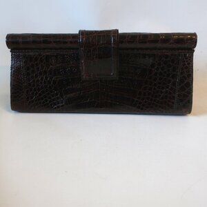 Womens Nancy Gonzalez Brown 100% Genuine Crocodile Leather Clutch Handbag